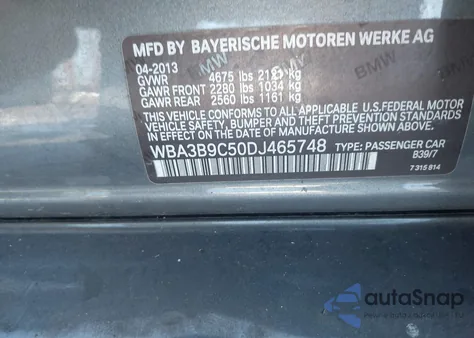 2013 BMW 335I xDrive from USA, damaged, VIN WBA3B9C50DJ465748